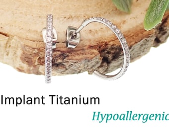 Implant titanium CZ hoop earrings , ideal for sensitive ears- sold in pairs ,high quality  ASTM F-136 implant grade titanium