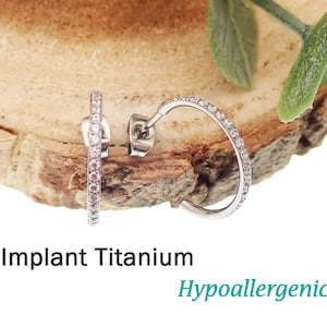 Implant titanium CZ hoop earrings , ideal for sensitive ears- sold in pairs ,high quality  ASTM F-136 implant grade titanium
