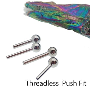 Implant titanium Theadless push fit Barbell stem with ball 18g or 16g  - ideal for push fit threadless pin piercing tops