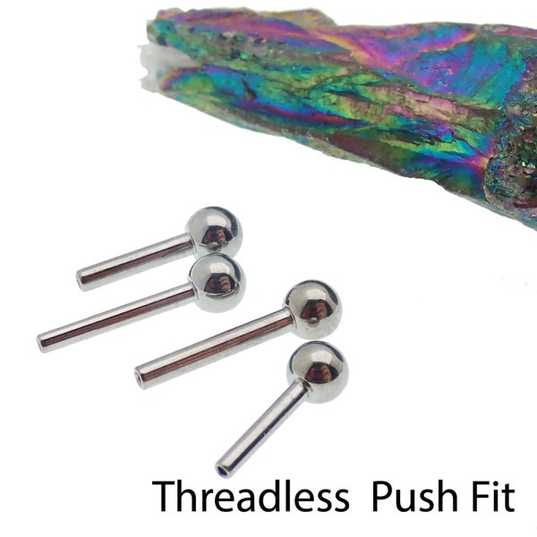 Implant titanium Theadless push fit Barbell stem with ball 18g or 16g  - ideal for push fit threadless pin piercing tops