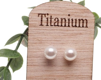 Titanium Swarovski White Pearl Earrings, hypoallergenic  for sensitive ears