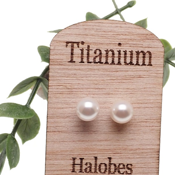 Titanium Swarovski White Pearl Earrings, hypoallergenic  for sensitive ears