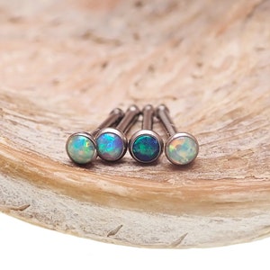 20g 4 Pack of 2mm Opal Nose Bone Cabochon Set Bezel Titanium Studs