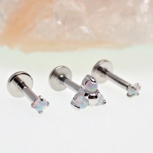16g opal flower triple forward helix, tragus, cartilage, conch, 1/4'' surgical steel, trafus , helix, earpiericng, opal flower steel