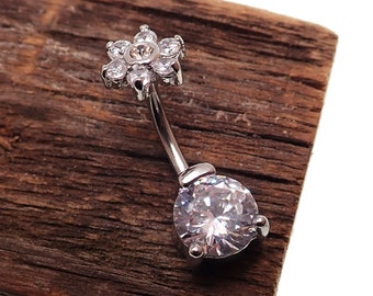 Crystal CZ Flower Surgical Steel 10mm Belly Bar - 14g