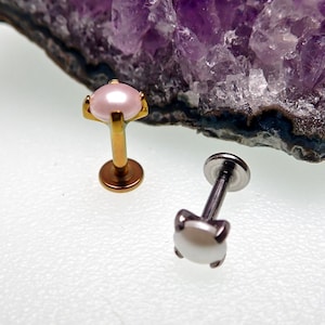 Internally  threaded implant titanium pearl piercing, helix,lip, conchc, tragus, flatback 18g,16g,14g