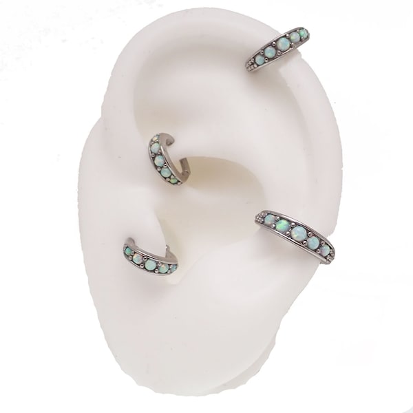 Anneau à cliquet articulé en acier chirurgical avec incrustations d'opales 16 g, 6 mm, 8 mm, 10 mm, cliquet de tour, septum, hélice, cliquet daith 1,2 mm