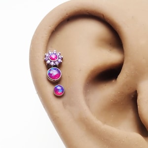 3-Set Sleepy Lavender Cluster & Flat Opal Implant Titanium Flatback Piercing 18g, 16g, 14g