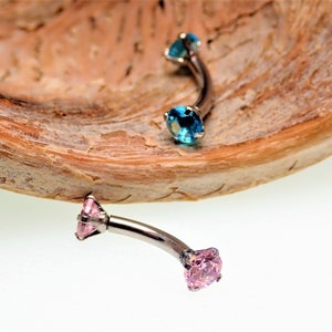 16g pink or aqua CZ Crystal Double End Internally Threaded Curved Barbell Ring, Daith, Tragus, Vertical Lip, Eyebrow, Intimate Areas