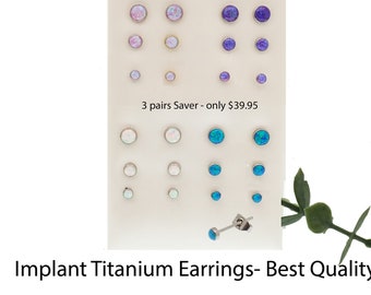 Implant titanium Earrings, lots of colors and sizes , Hypoallergenic studs, sold in pairs, with titanium, butterfly backs 20g