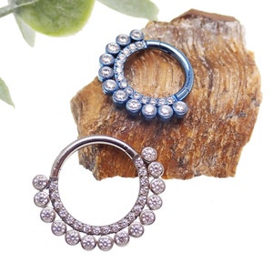 Clear CZ Crystal 8mm, 10mm Titanium Clicker · Septum/Helix/Daith/Conch · 16g implant titanium hypoallergenic
