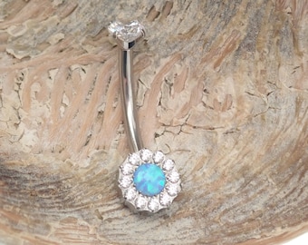 Implant Grade Titanium Blue Opal Internally Threaded Belly Ring Implant Grade Titanium Blue Opal Internally Threaded Belly Ring