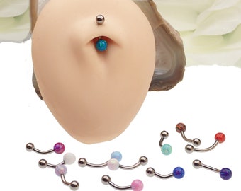 Implantatkvalitet titan navelring invändigt gängad 14g 5 mm eldopal, 6 mm, 8 mm, 10 mm, 12 mm stavlängd, intim, Christina piercing, VHP