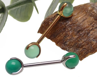 Real Jade 12g 14g Titanium internally threaded claw nipple bar rings- 12G 14G Pure titanium nipple, industrial,barbell jade healing stone