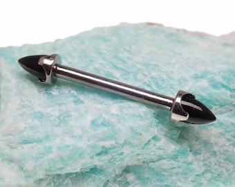 Implant Titanium Black Onyx stone cone nipple or industrial barbell ring 12g,14g 16g  internally threaded