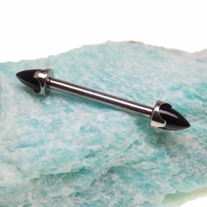 Implant Titanium Black Onyx stone cone nipple or industrial barbell ring 12g,14g 16g  internally threaded