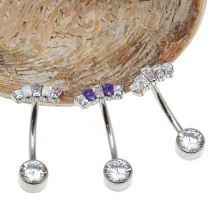 Marquise CZ Titanium Push Fit Titanium Belly Bar 14g, 16g