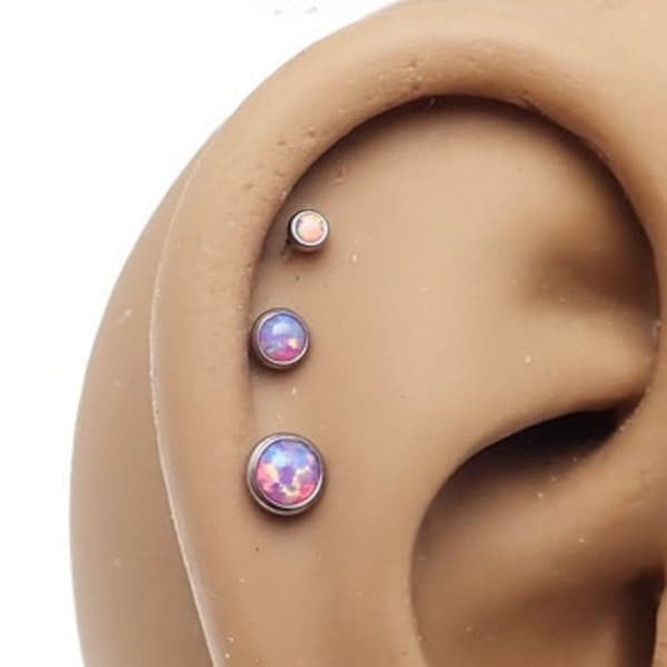 3-Set Multi Lavender Flat Opal Implant Titanium Flatback Piercing 18g, 16g, 14g