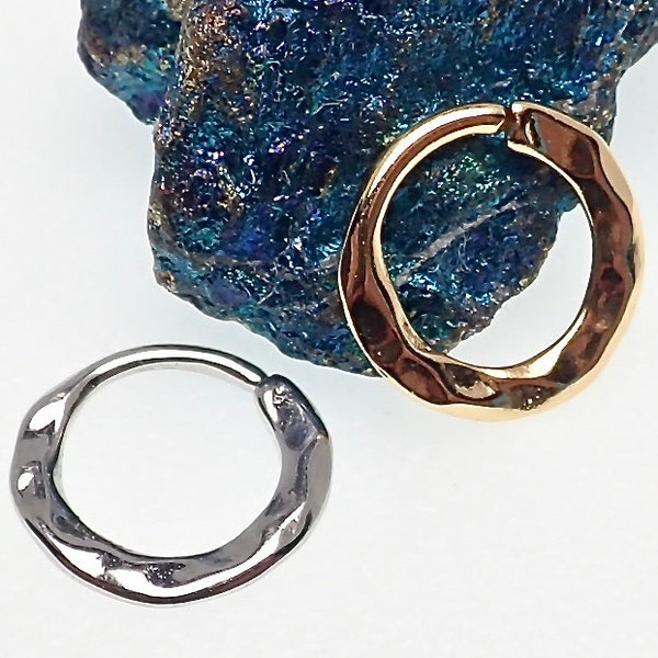 Gold or Silver Surgical Steel Hammered Effect Twist Pull Ring ( Daith, Nose, Lip, Septum, Tragus, Cartilage, Helix )