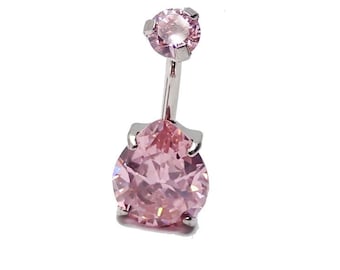 Titanium Astm  f136 big  Sparkly pink stone  internally threaded prong set belly ring, hypoallergenic, highest crafted quality belly ring