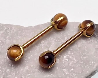 Ensemble de griffes filetées intérieurement en titane pour implant oeil de tigre en or, anneaux de barre de tétine opale - 12G 14G Tétine en titane pur, industriel, haltère