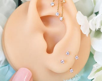 U shape earring  16G Gold / silver implant Titanium Earring, Ear Jacket, Helix Stud, Tragus, daith, nose, double earring