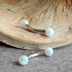 Daith Piercing,white Fire Opal 16G Curved single Barbell,Rook Earring,Cartilage,Helix,Eyebrow,Tragus,Surgical Steel Internally Threaded