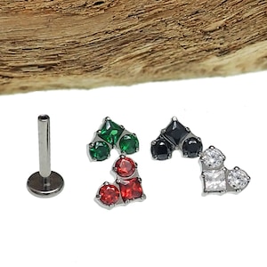 Implante de titânio com rosca interna CZ Heart Flatback Piercing 18g, 16g, 14g, hélice, tragus, pinner, orelha, cartilagem