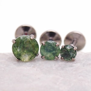 Moss Agate internally threaded Implant Titanium Flatback Piercing 18g, 16g, 14g, Single Piercing 4mm /3mm/ 2.5mm stone