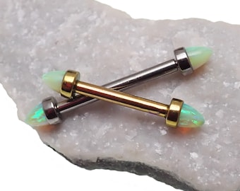 Implant titanium internally threaded spike cone opal nipple  ring or industrial,ASTM F136 titanium opal Apple Green fire opal 12G/14G