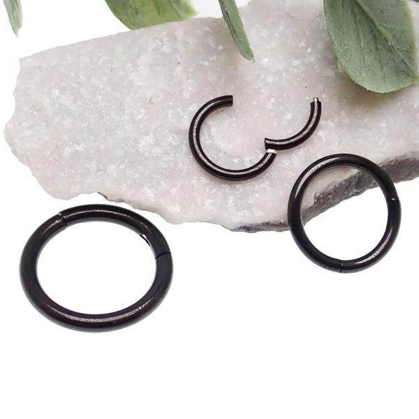 18g, 16g, 14g,  Black Titanium Hinged Clicker Segment Ring ( Septum, Helix, Cartilage, Tragus, Daith, Lip, Nose, )