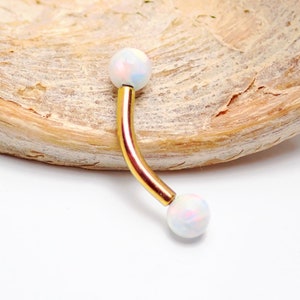 Implant titanium rose gold Daith Piercing,white Fire Opal 16G Curved Bar,Rook Earring,Cartilage,Helix, Eyebrow,Tragus,Internally Threaded