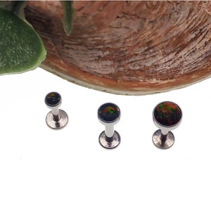 Black Fire Opal Implant Titanium Flatback Piercing 18g, 16g, 14g
