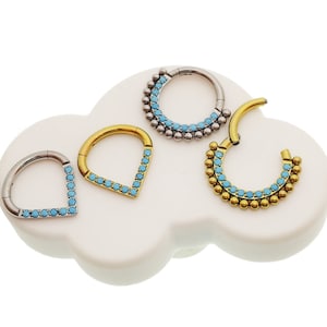 Turquoise Implant titanium hinged  8mm Titanium Clicker · Septum/Helix/Daith/Conch ·16g