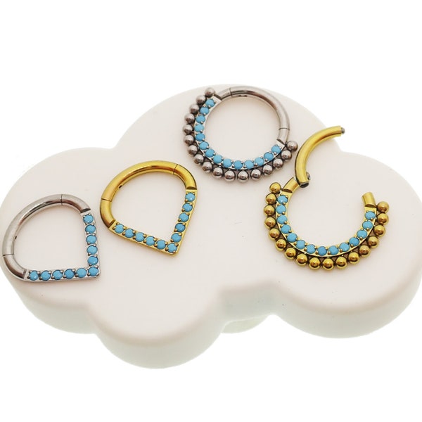 Turquoise Implant titanium hinged  8mm Titanium Clicker · Septum/Helix/Daith/Conch ·16g