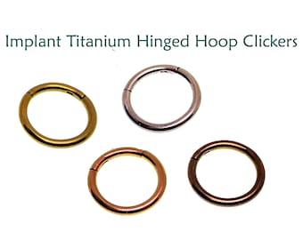 Implant Grade Titanium Clicker Hoop Ring , Earring 20g, 18g, 16, 14g, 12g, 10g, hinged piercing, lip, ear, nipple, tragus, conch, cartilage