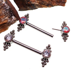 Clear / Red Siam CZ Push Fit Implant Titanium Barbell 16g, 14g, 12g
