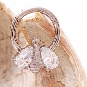 implant titanium Bee CZ Hinged Clicker 16g Septum Daith clicker piercing 8mm, 10mm