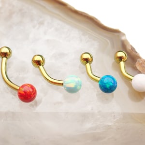 Gold Implant grade titanium Belly Ring internally threaded 14g 5mm fire opal ,6mm,8mm,10mm,12mm bar length, Intimate Christina piercing ,VHP