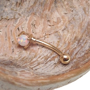 White Opal & Ball 14k Gold 16g Curve