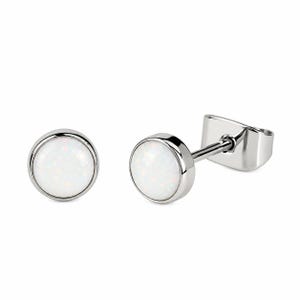 Pair of White Opal 3mm, 4mm, 5mm Hypoallergenic Implant Titanium Earrings - For Sensitive Ears