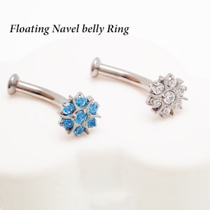 Floating Implant Titanium Belly Piercing, 14g Curved Barbell with Flat Bottom End, Navel Ring, Cute CZ top, Sold in Singles