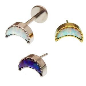 Push Fit Opal Moon Implant Titanium Threadless Flatback Piercing 20g, 18g, 16g, 14g, (Helix, Tragus, Conch, Pinner)