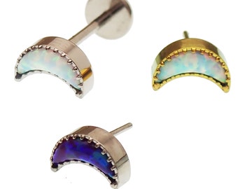 Push Fit Opal Moon Implant Titanium Threadless Flatback Piercing 20g, 18g, 16g, 14g, (Helix, Tragus, Conch, Pinner)