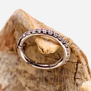 Anillo clicker con bisagras de cristal y oro blanco macizo de 8 mm y 14 k de 16 g (1,2 mm) para tabique, daith, hélice, cartílago, tragus, ópalos laterales