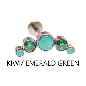 Implant grade titanium, Kiwi opal / emerald CZ Cluster Internally threaded Flatback Piercing 18g, 16g, 14g, helix, conch, cartilage