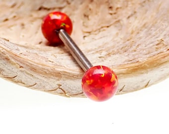 Flame Red Opal Ball Internally Threaded Implant Titanium Nipple Bars 14g, 12g