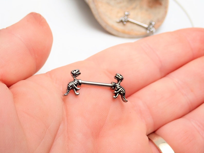 12/'/' 1.6mm barbells surgical steel barbell 12mm 14G Mini Trex dinosaur nipple ring barbells