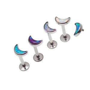 Implant titanium Internally threaded Fire opal moon flatback  Flatback Piercing 18g, 16g, 14g, helix, conhc, lip, tragus, cartilage