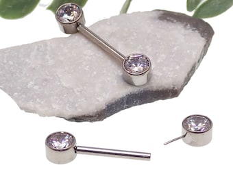 Titanium CLEAR CZ  Push Fit Threadless nipple jewelry Sold in Singles 16g,14g,12g x 1 piece